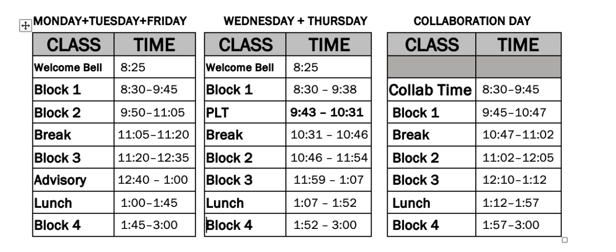 Bell Schedule 2025-2026