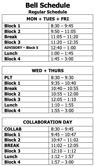 Bell Schedule 2025-2026