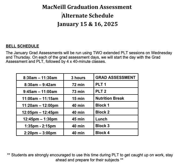 ​​​​MacNeill Graduation Assessment January