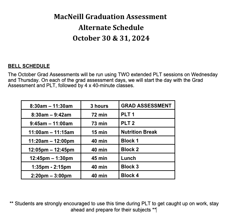 MacNeill Graduation Assessment October