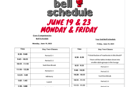 End of Year Bell Schedule