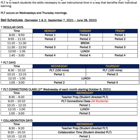 Bell Schedule Revised Sept 2021